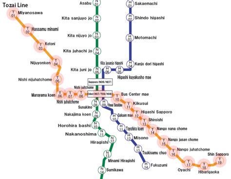 Tozai Line map - Sapporo subway