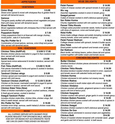 Swagat India Menu, Menu for Swagat India, Maungaraki, Wellington ...