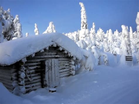 Little Snowy Hut on the Ski Track Stock Photo - Image of panorama ...