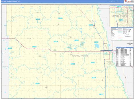 Grand Forks County, ND Zip Code Wall Map Basic Style by MarketMAPS ...