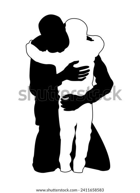 Silhouette Father Son Hug Fathers Day Stock Vector (Royalty Free ...