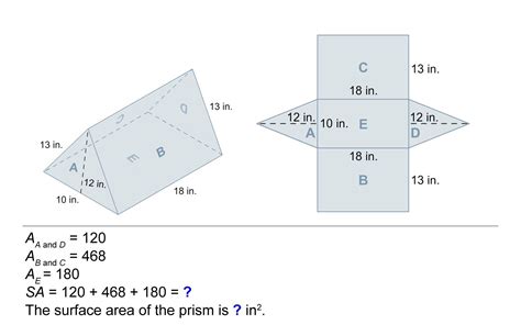 Triangular prism and net diagram of prism with faces labeled A, B, C, D ...