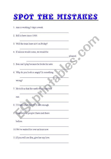 English worksheets: Spot the mistakes