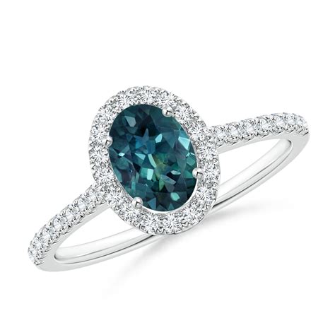 Oval Teal Montana Sapphire Halo Ring with Diamond Accents