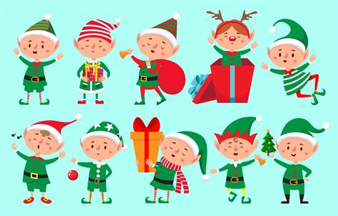 Christmas elf character. Santa Claus helpers cartoon, cute dwarf elves ...