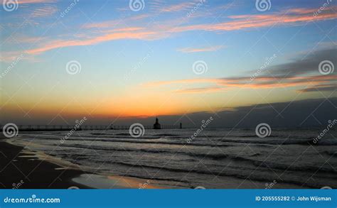 St. Joseph Michigan Lighthouse at Sunset Stock Photo - Image of ...