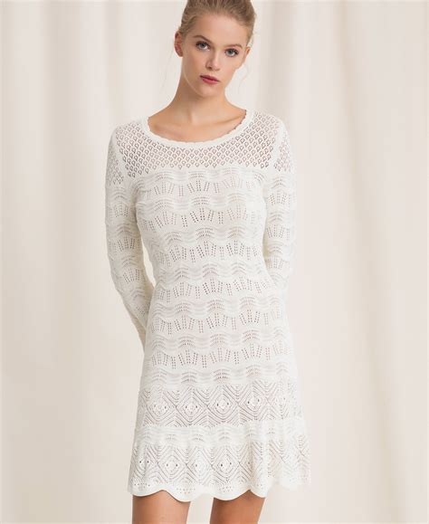 Lace effect knit dress Woman, White | TWINSET Milano