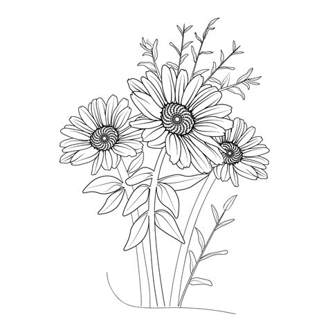 Pencil realistic daisy flower drawing. simple daisy line drawing, daisy ...