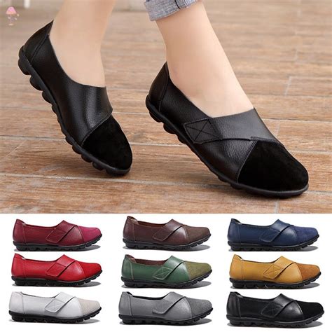 LL Orthopedic PU Leather Loafers Soft Sole Casual Flats Shoes for Women ...