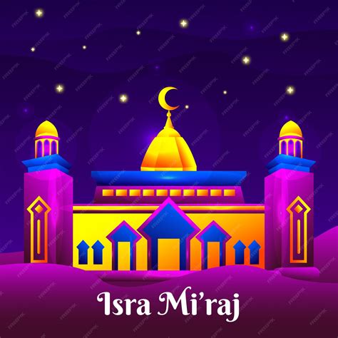 Premium Vector | Isra miraj with gradient mosque illustration template