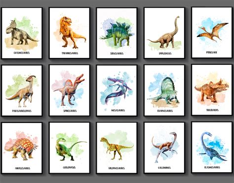 15 Types of Dinosaurs Print Set Dinosaur Decor Watercolor - Etsy Australia