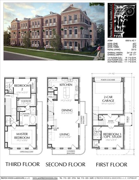 Three Story Townhouse Plan E0116 A2.1 | Town house floor plan, House ...