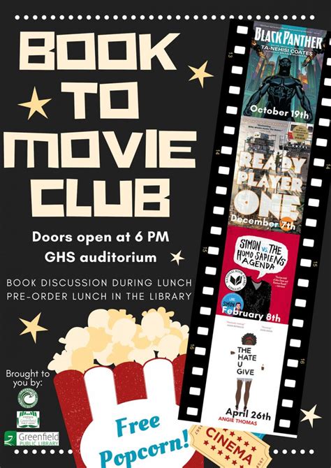 Book to Movie Club flyer 2018.jpg | Greenfield Public Schools