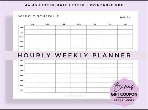 Hourly Weekly Schedule Weekly Planner Template PDF Weekly - Etsy