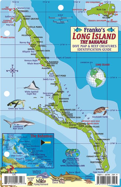 Long Island Bahamas Map & Fish ID Card-1814-34