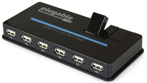 Plugable USB Hub, 10 Port - USB 2.0 with 20W Power Adapter and Two Flip ...