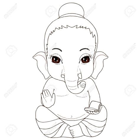 Drawing Or Sketch Of Lord Ganesha Outline And Silhouette Editable ...