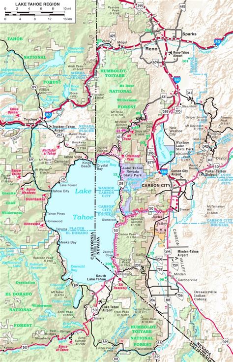 Lake Tahoe road map - Ontheworldmap.com