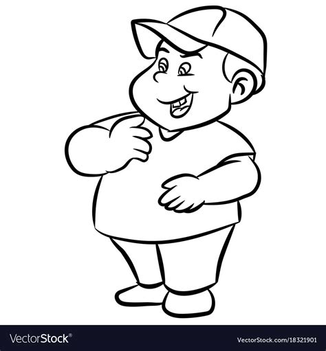 Line drawing cartoon fat boy smiling Royalty Free Vector