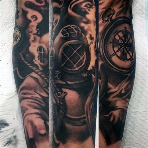 60 Diving Helmet Tattoo Designs For Men - Deep Sea Ideas