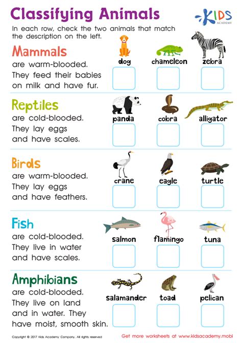 Classifying Animals Worksheet: Free Printable PDF for Kids