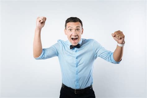 Happy Delighted Man Showing His Emotions Stock Photo - Image of idea ...