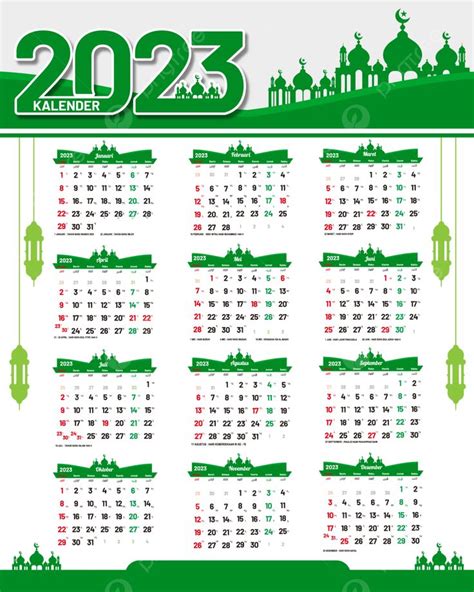 2023 Calendar With Islamic Date And Mosque Illustration, Calendar 2023 ...