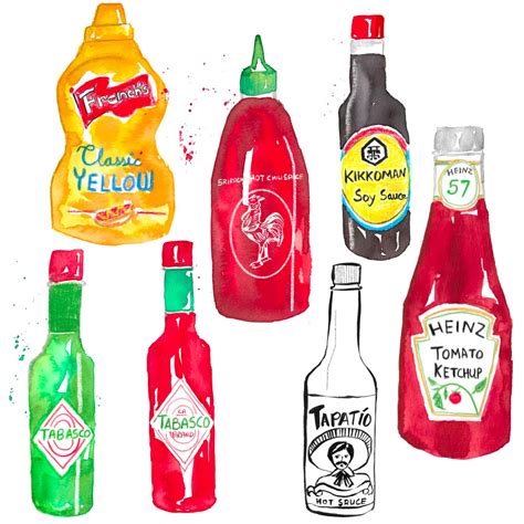 Sauce bottles | Bottle drawing, Cute food drawings, Mug art