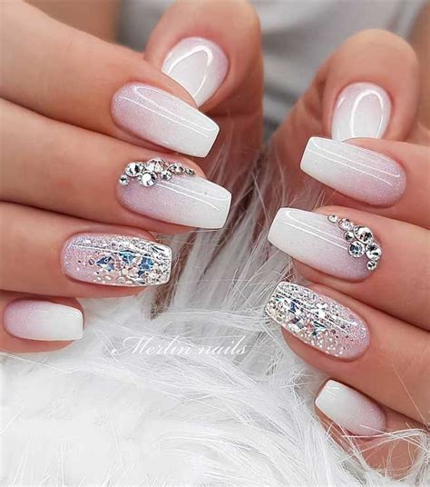 Best Glitter Nail Designs : Subtle Glitter Ombre Nails, Rhinestone Nails