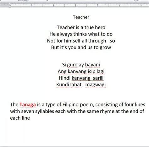 Tanaga 4 Lines 7 Syllables Examples