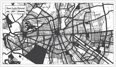 San Luis Potosi Mexico City Map in Black and White Color in Retro Style ...