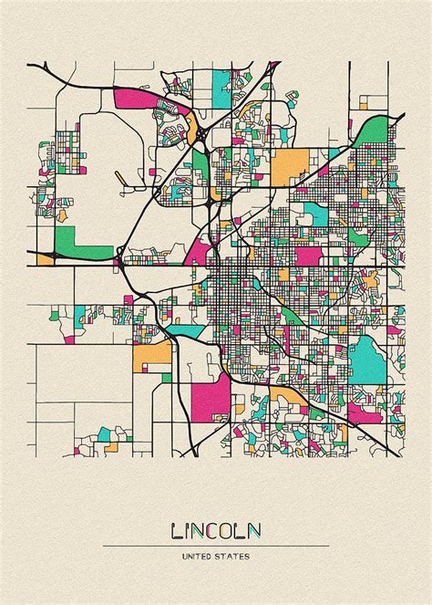 Lincoln, Nebraska City Map Drawing by Inspirowl Design - Pixels