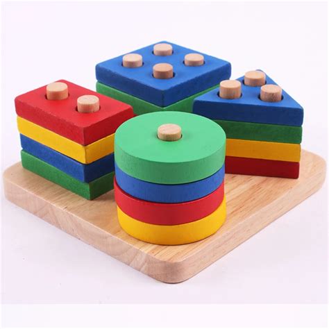 Cheap Wooden Column Shapes Stacking Toys Preschool Educational ...