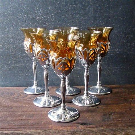 Vintage Farber Bros Chrome and Amber Cocktail Glasses, Set of 6 ...