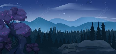 Night Forest Mountain Cartoon Background, Night, Forest, Mountain Range ...