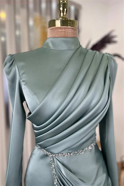 Stone Detail Mint Satin Evening Dress Hijab Clothes Turkey - Shop of ...