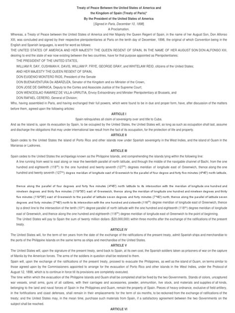 Treaty of Paris (December 10, 1898) | Mariana Islands | Treaty