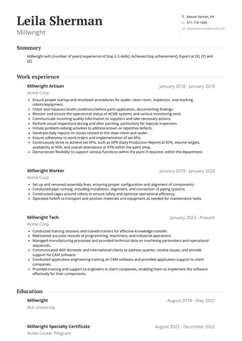 Millwright Resume Examples and Templates