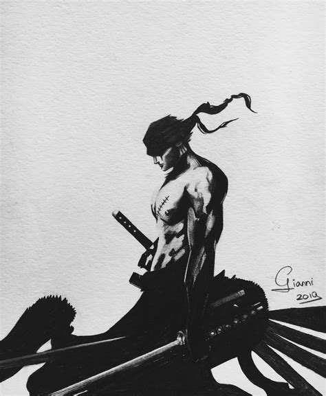 My Roronoa Zoro drawing made with pencil and charcoal. : r/OnePiece