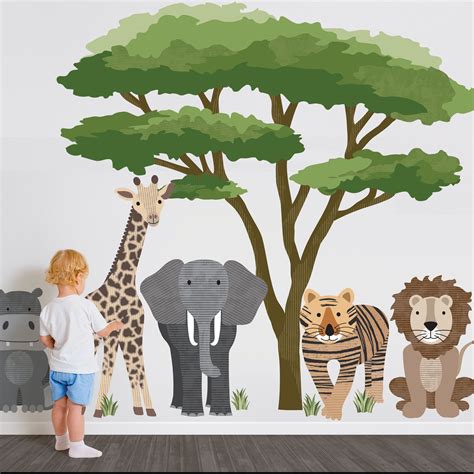 Large Safari Animal Wall Decals With Acacia Tree Nursery Wall - Etsy ...