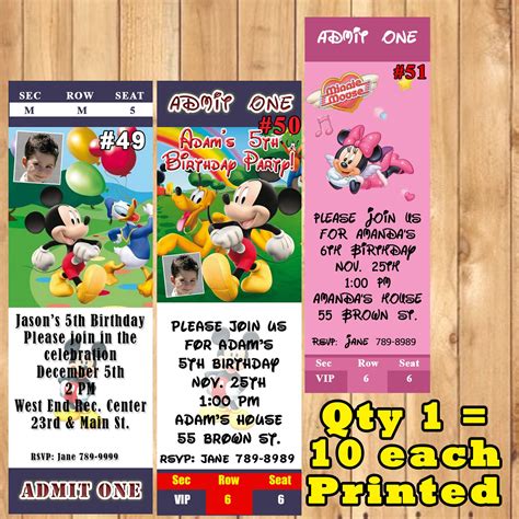 Mickey Mouse Minnie Mouse Printed Birthday Invitations 10 Ea - Etsy