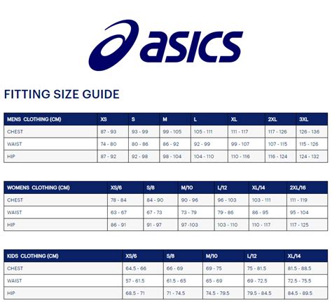 Asics Kids Shoe Size Chart