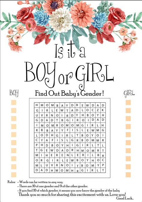 Printable Boy or Girl Gender Reveal Word Search Game With - Etsy Canada