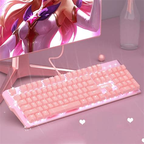 Pink gaming mechanical wired keyboard 104-key USB interface white ...