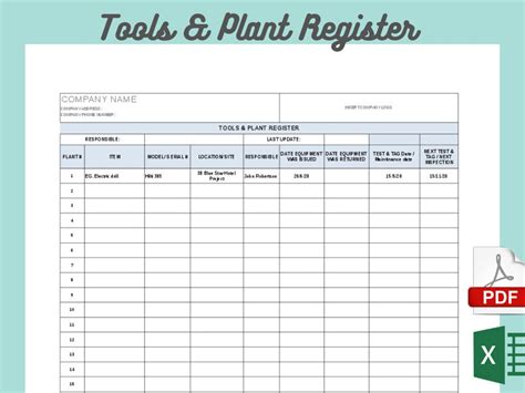 Tools & Plant Register Template, PROJECT MANAGEMENT - Etsy UK