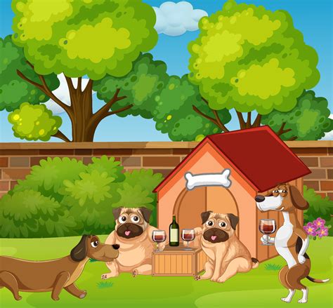 Many dogs playing in the park 7142970 Vector Art at Vecteezy