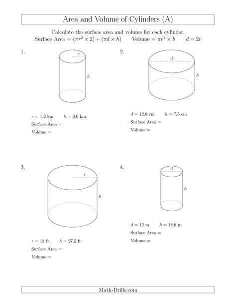 Calculating Surface Area and Volume of Cylinders (A) Measurement ...