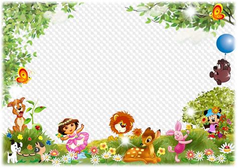 Cartoon characters photo frame PSD, PNG