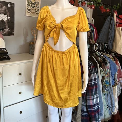 Yellow shiny dress bow tie front - Depop