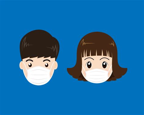 People face wearing a medical mask isolated on blue background - Vector ...